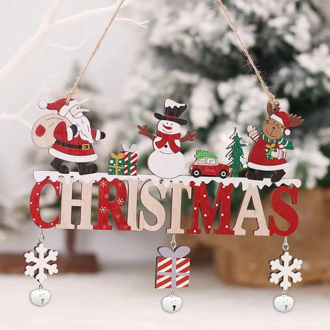 Decoración Colgante De Madera De Navidad Letrero De Letras De Bienvenida Gnomo Papá Noel Muñeco De Nieve Campanas Adorno De Pared Puerta