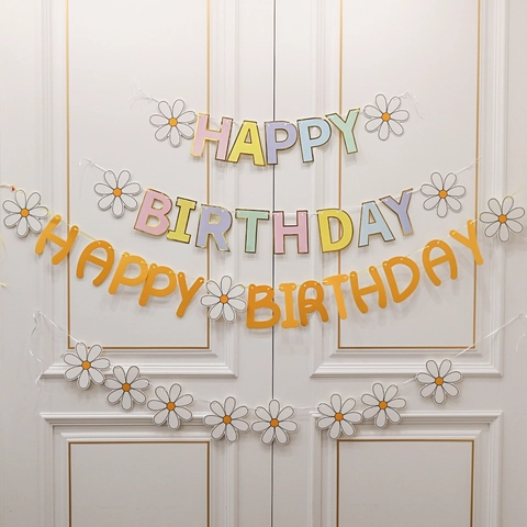 Happy Birthday Banner Paper Daisy Flower Garland Macaron Colorful Bunting Kids Birthday Party Decoration Ins Style