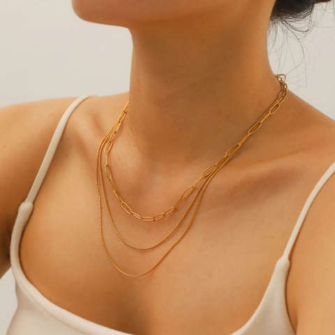 Collier Multi Rangs Acier Inoxydable Plaqué Or 18K Élégant Tendance Style INS Accessoire Pour Femmes