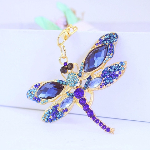 Rhinestone Dragonfly Keychain Zinc Alloy Crystal Pendant Handbag Accessory Women Vintage Sparkling Insect Key Ring Jewelry