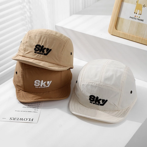 Baby Zomer Sneldrogende 5 Panel Zonnehoed Geborduurde Letters Ademende Verstelbare Pet Met Klep Voor Peuters