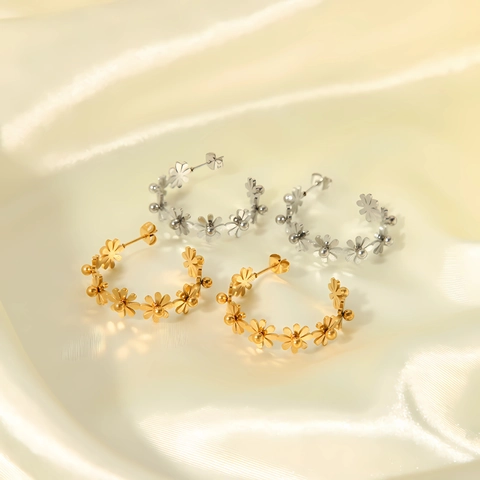 Daisy Flower Stainless Steel 18K Gold Plated Necklace Bracelet Ring Earrings 925 Sterling Silver Earring Post Women