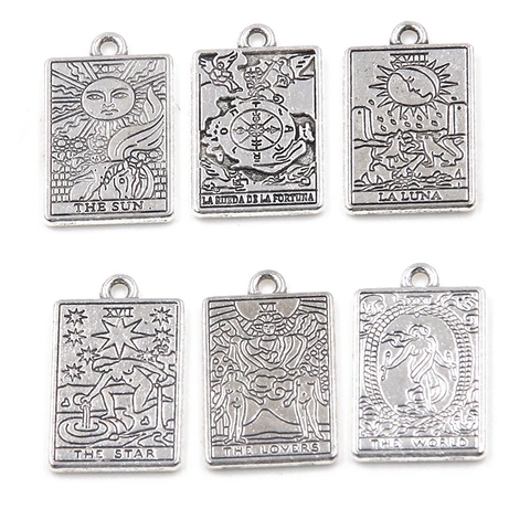 Tarot Card Pendants Zinc Alloy Metal Antique Silver Retro Rectangle DIY Jewelry Making Necklace Keychain Accessories
