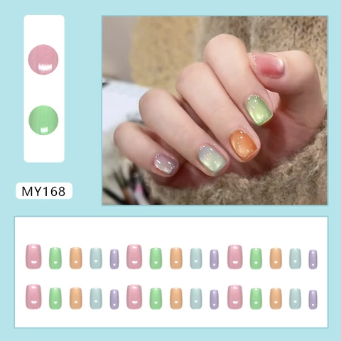 Press On Nails Candy Color Cat Eye Glossy Jelly ABS Plastic Square Round Sweet Detachable Fake Nails