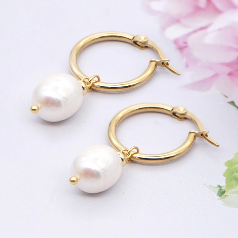 Orecchini A Cerchio Con Süßwasserperle D'acqua Dolce Acciaio Inossidabile Stile Barocco Minimalista Gioielli Di Moda Per Donne