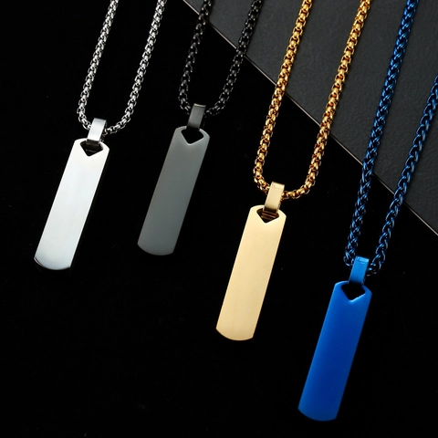 Minimalist Vertical Bar Pendant Necklace Stainless Steel Geometric Polished Long Strip Fashion Jewelry For Men