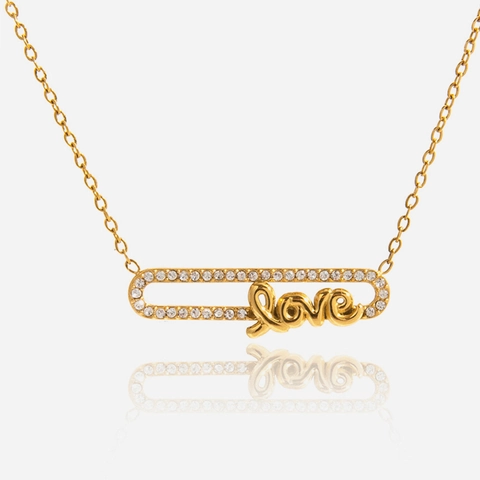 Collana con Pendente a Cuore e Lettera Love in Acciaio Inossidabile Placcato Oro 18K Spilla di Sicurezza Strass Gioielli Donna