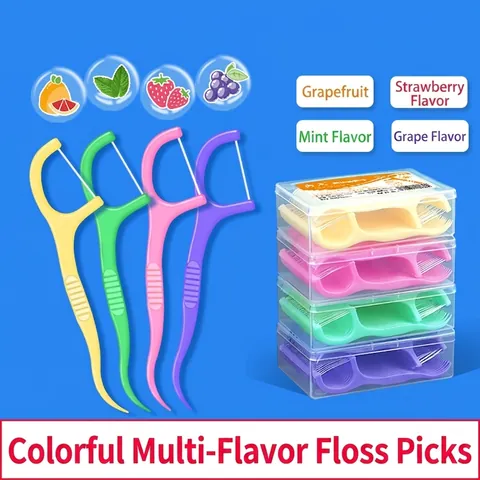 Dental Floss Picks Fruit Flavored Ultra Fine High Tension Fiber Teeth Cleaning Sticks Toothpicks Strawberry Mint Grapefruit Grape