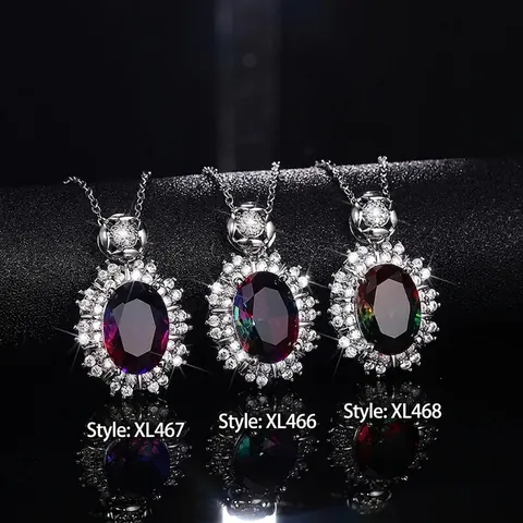 Vintage Oval Multi Color Gemstone Pendant Necklace Copper Zircon Halo Luxury Court Style Jewelry For Women