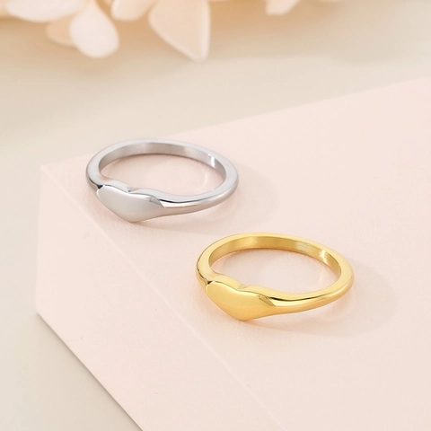 Anillo De Sello De Corazón Minimalista Acero Inoxidable Pulido Oro Plata Joyería De Moda Para Mujer