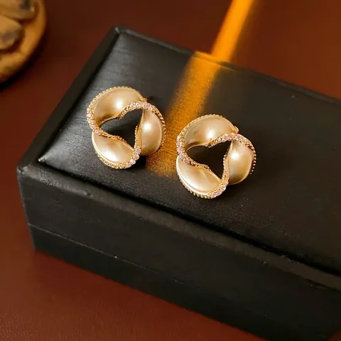 Spiraalknoop Geometrische Koperen Oorbellen Met Strass En Imitatieparel Decor Zilveren Oorknopje Elegante Dames Sieraden