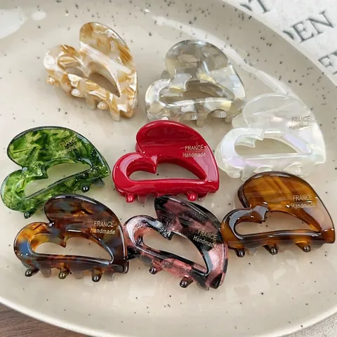 Pinza Para El Pelo En Forma De Corazón Acetato Calada Estilo Francés Vintage Pequeña Pinza De Tiburón Accesorios Elegantes