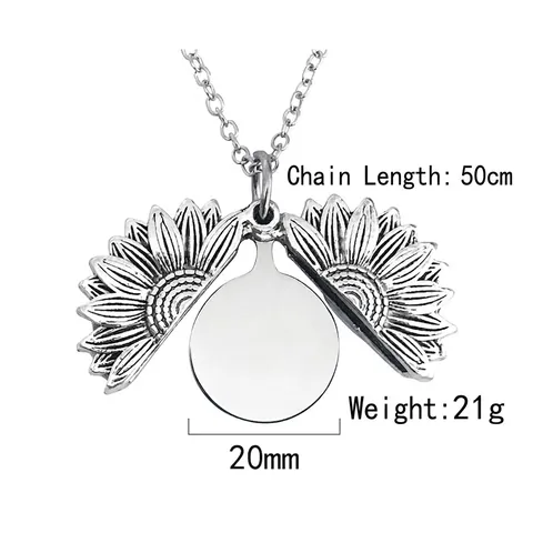 Sunflower Openable Locket Necklace Stainless Steel Alloy Engraved Love You Grandma Mi Mama Pendant Jewelry Mother's Day Gift
