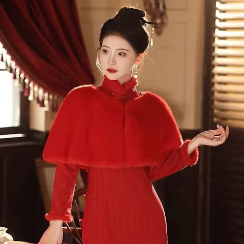 Damen Kunstpelz Schal Wrap Winter Dick Warm Umhang Für Abend Hochzeitskleid Qipao Retro Chinesischen Stil Braut Shrug