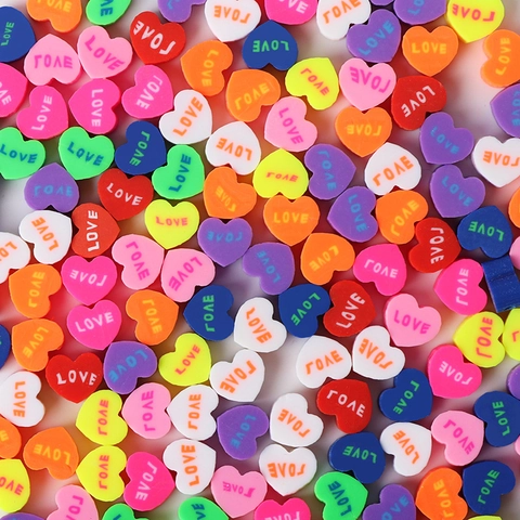 Heart Beads Polymer Clay Love Letter Print DIY Jewelry Making Supplies For Bracelet Necklace Handmade Mixed Colors Sweet