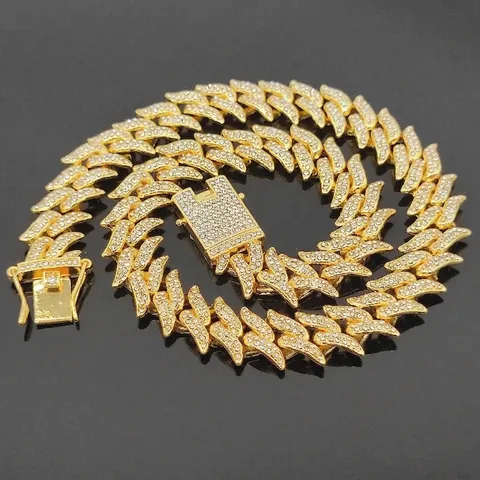 Cuban Link Necklace Alloy Full Rhinestone Iced Out Thorn Bramble Design Hip Hop Rap Jewelry For Men And Women