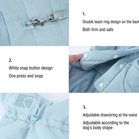 Dog Winter Jumpsuit Polyester Hooded Thickened Warm Windproof Jacket With Traction Ring For Small Dogs Padded Outerwear