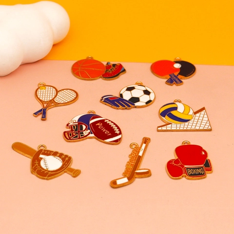 Alloy Enamel Sports Ball Theme Charms For DIY Jewelry Making Basketball Football Tennis Rugby Pendants Cartoon Style