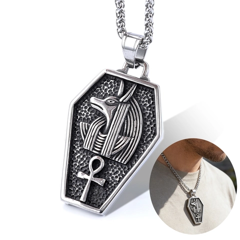 Collar Colgante Anubis Acero Inoxidable Dios Antiguo Egipto Forma Ataúd Vintage Retro Hombres Goth Punk Accesorio