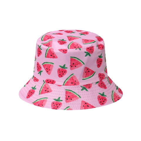 Summer Sun Protection Printed Bucket Hat Polyester Outdoor Beach Travel Fruit Floral Star Pattern Unisex