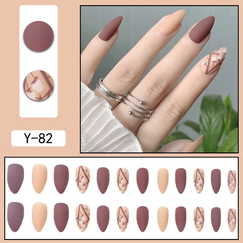 Ongles À Presser Mats Forme Amande Courts Motif Fleur Minimaliste Faux Ongles Pour Femmes Manucure Quotidienne