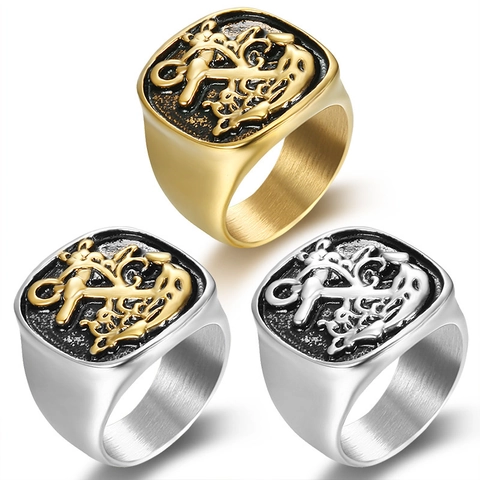 Retro Anchor Signet Ring Stainless Steel Vintage Nautical Relief Engraved Punk Jewelry For Men Women