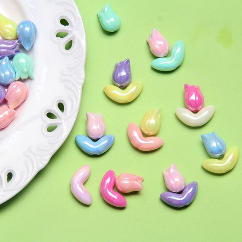 Acrylic Resin Loose Beads Heart Bear Tulip Bow Shape Colorful Pearlescent For DIY Jewelry Making Bracelet Necklace Decoration