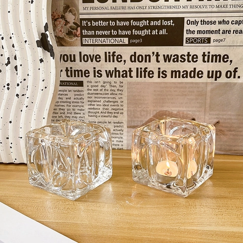 Portacandele In Vetro Cubetto Di Ghiaccio Supporto Per Tealight Quadrato Per Centro Tavola Decorazione Nordica Minimalista