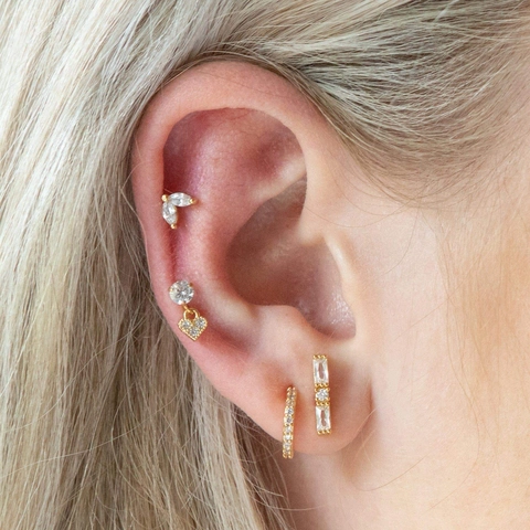 Orecchini A Lobo In Acciaio Inossidabile Placcato Oro 18K Con Zirconia Stella Cuore Forme Geometriche Per Donna