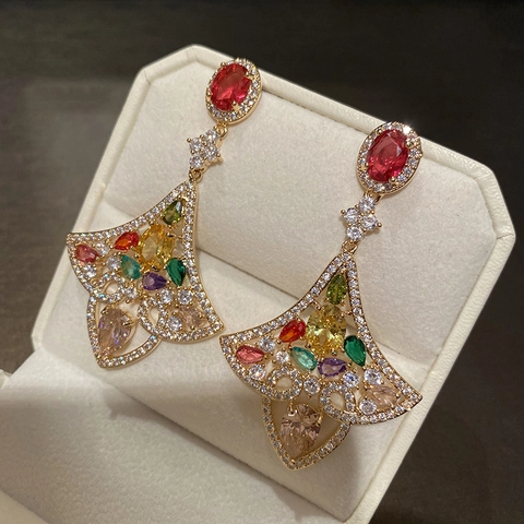 Orecchini Pendenti Vintage A Forma Di Ventaglio Con Zircone Colorato E Perno In Argento Sterling 925 Gioielli Di Lusso