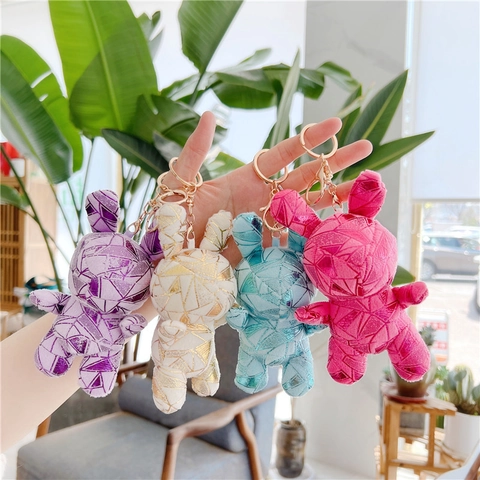 Porte-clés Peluche Lapin Motif Géométrique Ligne Métallique Poupée Douce Charme De Sac Pour Femmes Filles Cadeau