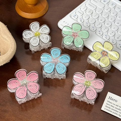Flower Hair Claw Clip Acrylic Macaron Color Spiral Pattern Sweet Bun Accessory For Women Girls