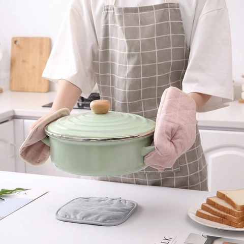 Guanto Da Forno E Presina In Cotone E Lino Ispessito Resistente Al Calore Antiscottatura Trapuntato Cucina Microonde