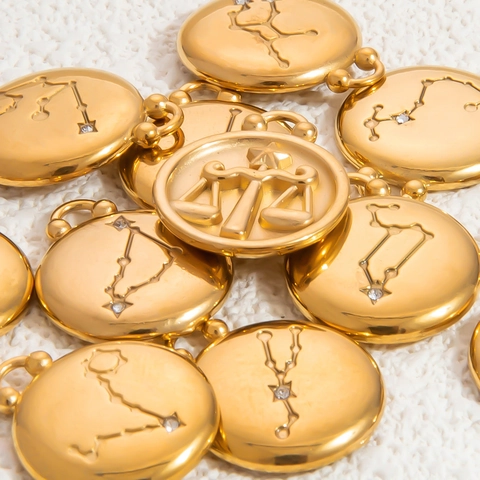 Zodiac Signs Constellation Charms Pendants Stainless Steel Gold Plated Cubic Zirconia Waterproof DIY For Jewelry Making