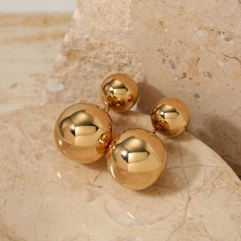 Dubbele Bal Oorknopjes Roestvrij Staal Spiegelglans Grote Holle Sfeer Minimalistische Geometrische Sieraden Voor Vrouwen