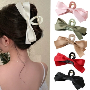 Elegant Large Satin Ribbon Bowknot Hair Claw Clip For Women Korean Style Sweet Shark Clip Hair Accessory For Daily Styling