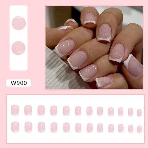 Unghie Finte Press On French Tip ABS Corte Quadrate Unghie Artificiali Rosa E Bianco Per Donne Manicure Quotidiana Elegante