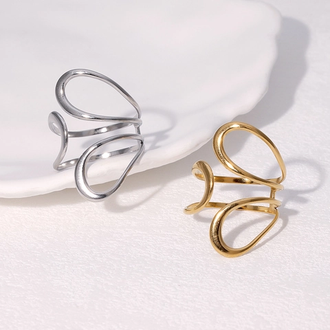Adjustable Stainless Steel Ring 18K Gold Plated Geometric Hollow Minimalist Open Finger Jewelry For Women Stylish