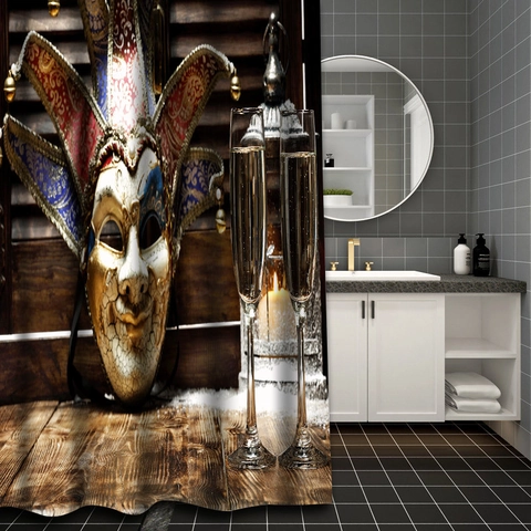 Cortina De Ducha Poliéster Impermeable Alfombra De Baño Cubierta Tapa Inodoro Con Patrones De Arte Impresos Digital