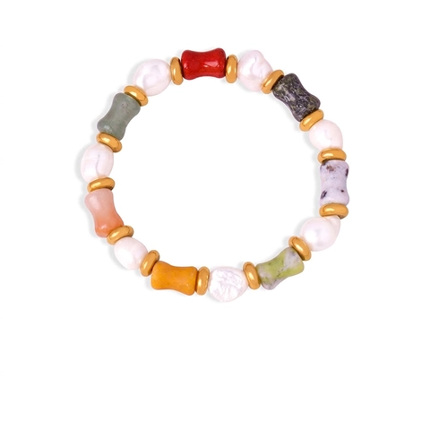 Handmade Baroque Freshwater Pearl And Natural Stone Beaded Bracelet Retro Titanium Steel Jewelry Gift For Women
