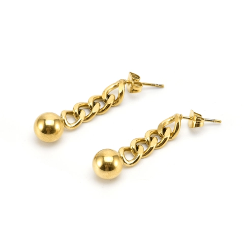 Stainless Steel Gold Plated Drop Earrings Large Chain Link Polished Ball Pendant Dangle Fashion Jewelry Women