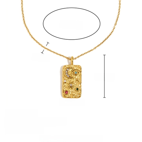Moon Star Evil Eye Square Plaque Necklace Stainless Steel 18K Gold Plated Colorful Zircon Pendant Fashion Women