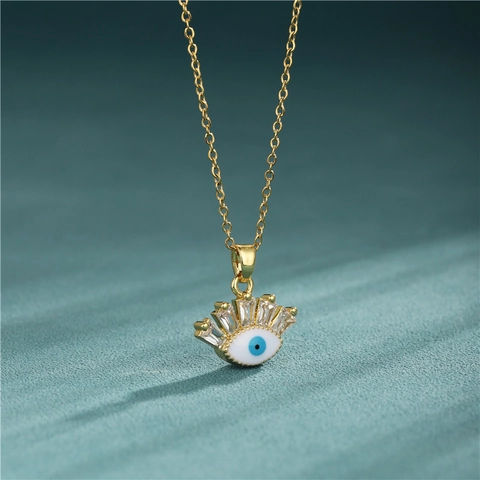 Evil Eye Anhänger Halskette Edelstahl Emaille Zirkonia Wimpern Charm Boho Schmuck Geschenke Für Damen
