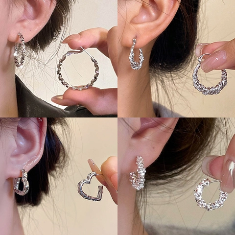 Orecchini A Cerchio Minimalisti Da Donna Lega Zircone Con Silver Earring Post Gioielli Geometrici Intrecciati A Cuore