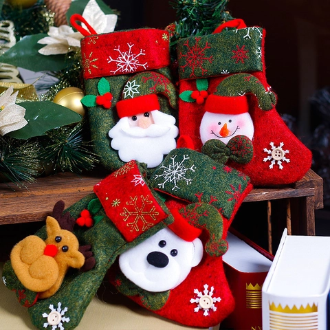 Calze Di Natale Sacchetti Regalo Caramelle Tessuto Vintage Ornamenti Albero Di Natale Babbo Natale Pupazzo Di Neve Renna Orso Decorazione Appesa