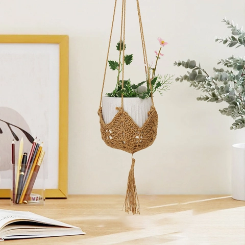 Hand Woven Macrame Plant Hanger Hemp Cotton Rope Hanging Flower Pot Holder With Tassels Boho Home Garden Decor