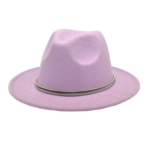 Fedora Hat Wool Felt Wide Brim Jazz Hat With Metal Band Solid Color Elegant Fashion For Men Women