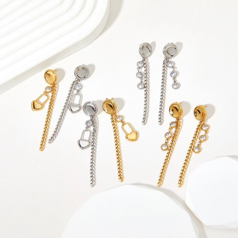 Orecchini Pendenti Con Nappine In Acciaio Inossidabile Con Lucchetto A Cuore Zirconia Catena Lunga Gioielli Minimalisti Donna