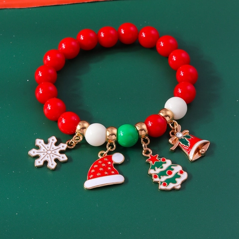 Bracelet À Perles De Noël Alliage Sapin De Noël Père Noël Flocon De Neige Cloche Pendentif Bijoux De Fête Pour Femmes