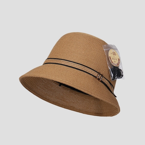 Women Straw Bucket Hat UV Protection UPF 50 Plus Wide Brim Sun Hat Elegant Paper Straw With Metal Buckle Summer Beach